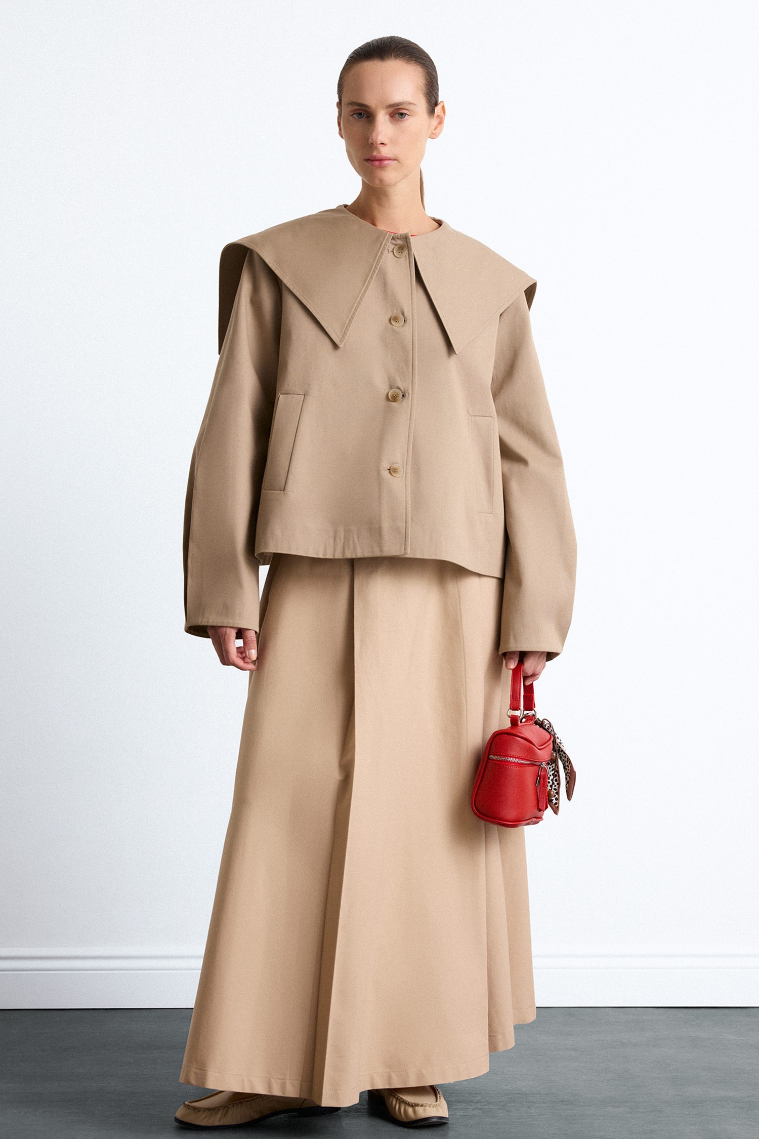Relax Fit Wide Collar Cotton Trench Coat