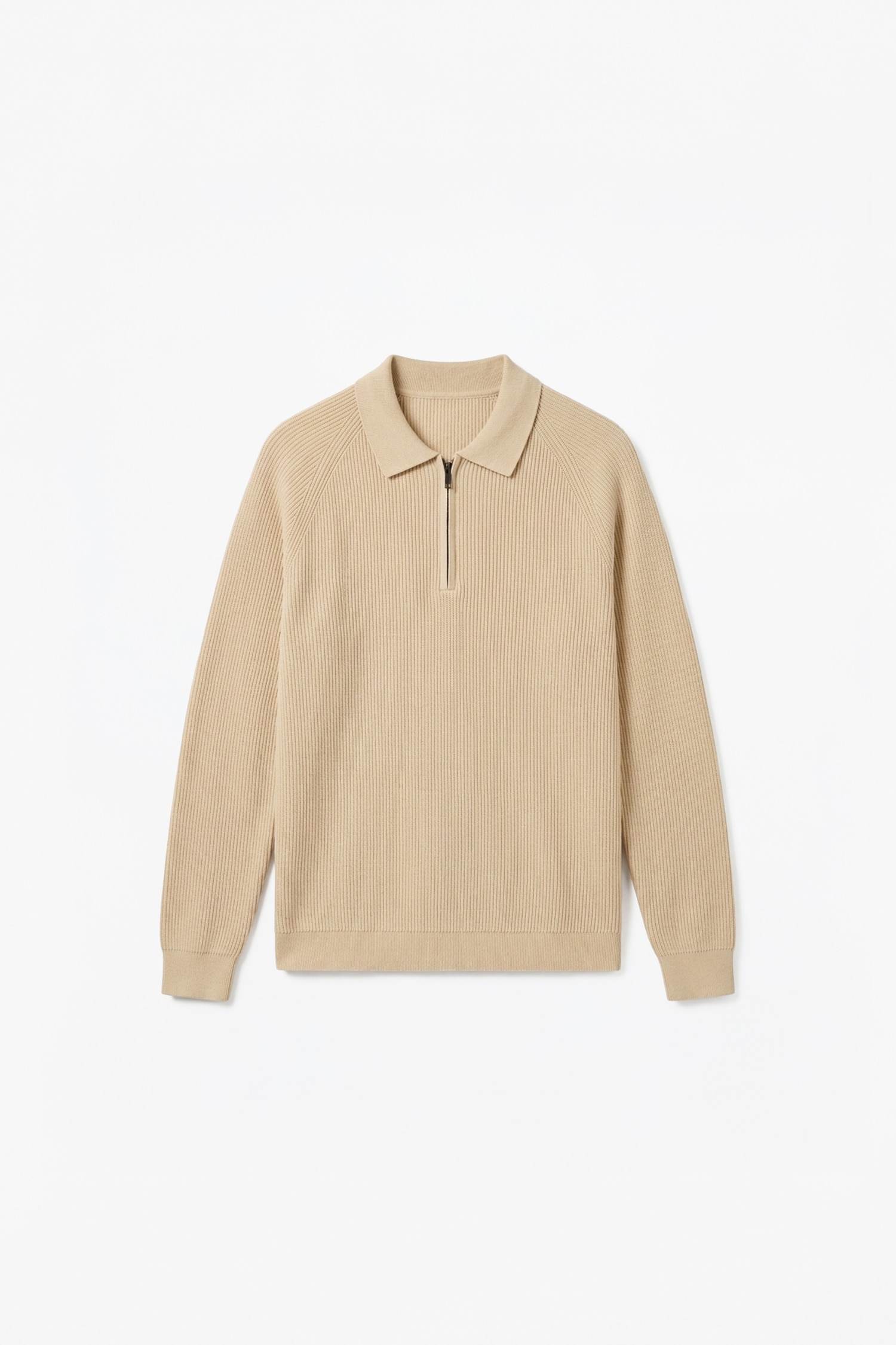 Standard Fit Long Sleeve Polo Collar Knit Pullover with Half-Zip