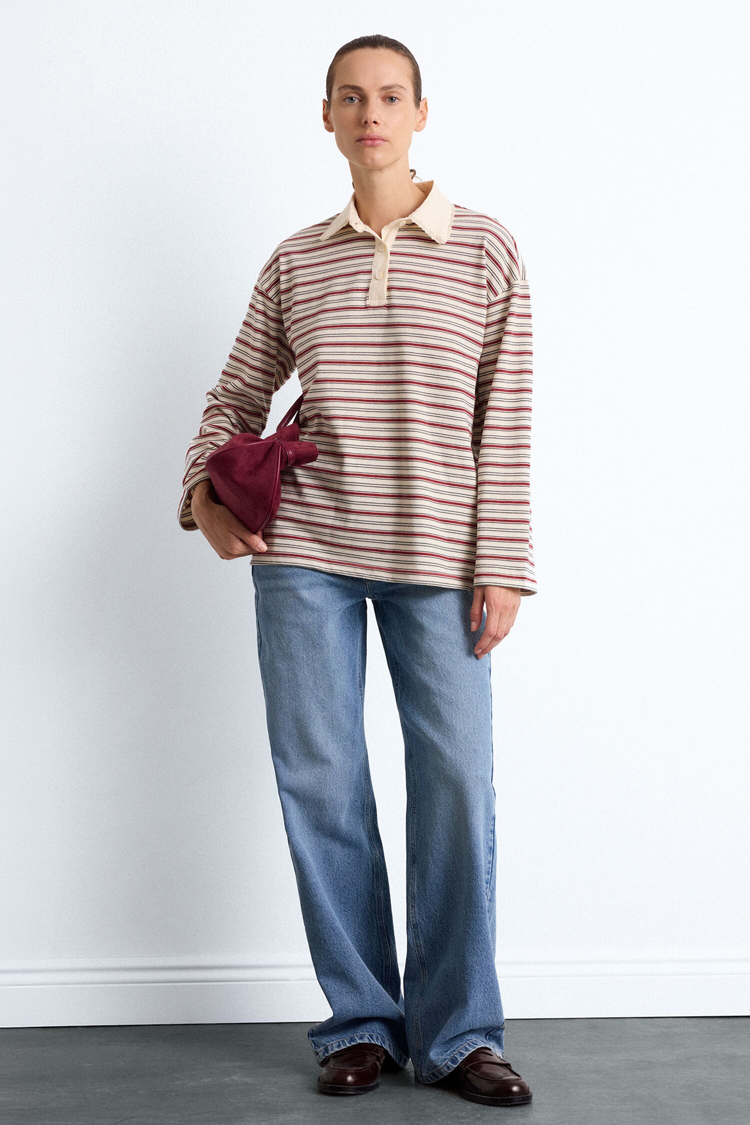 Polo Yaka Çizgili Relax Fit Tunik