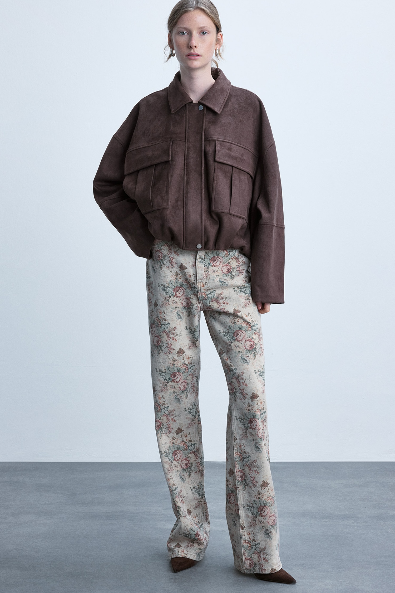 Straight Gabardın Çiçekli Pantolon