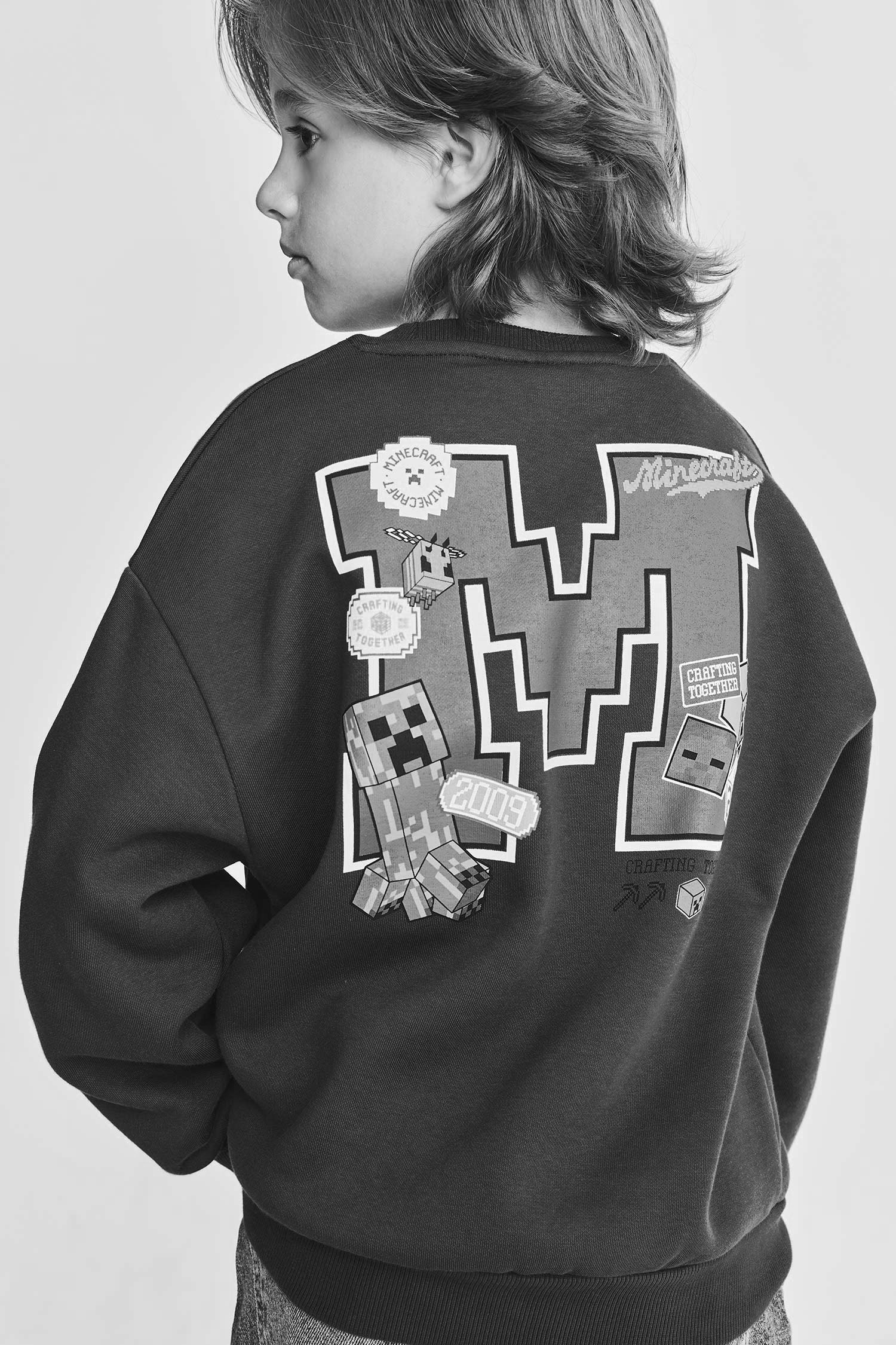 Minecraft İçi Yumuşak Tüylü Kalın Sweatshirt Erkek Çocuk