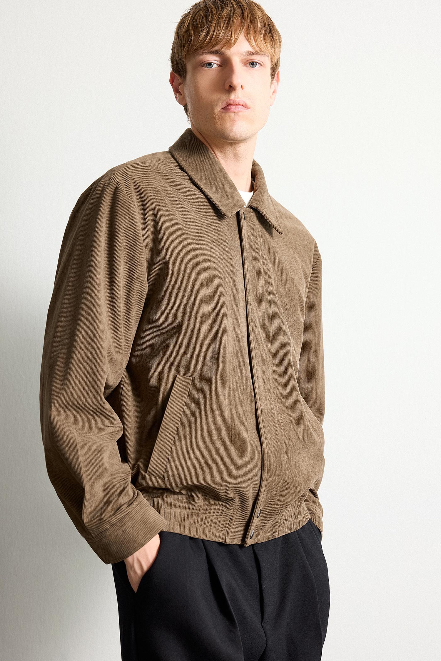 Regular Fit Lined Water-Repellent Suede-Look Polo Collar Buttoned Jacket