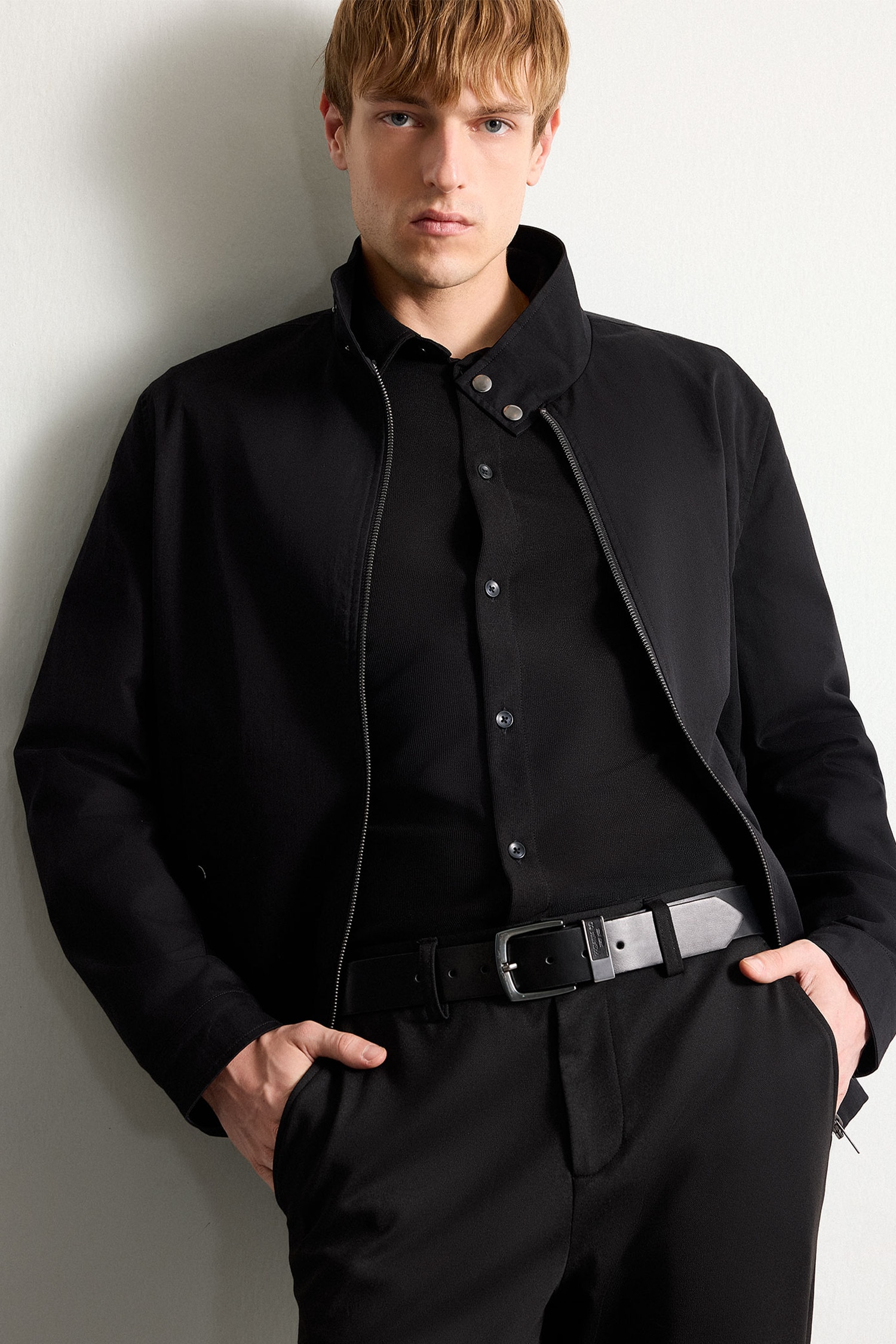 Regular Fit Cotton with Pockets Zip-Up High Neck Jacket