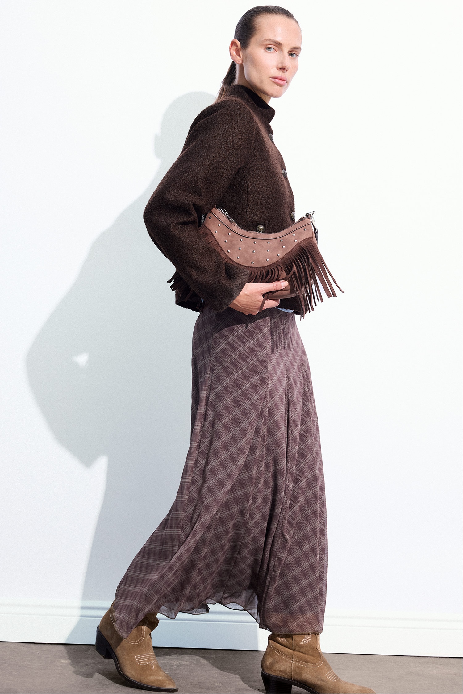 Chiffon Square Pattern Maxi Skirt