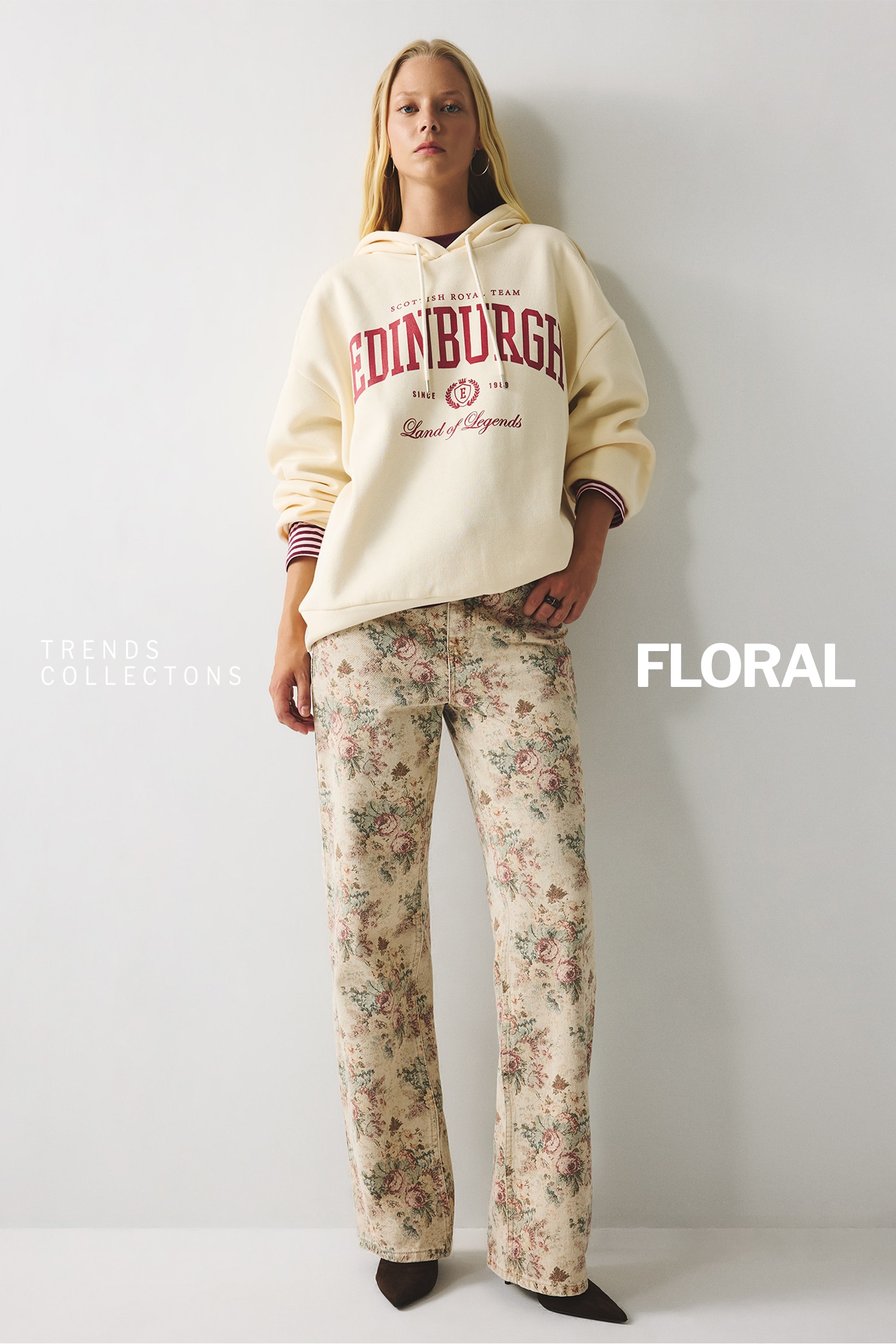 Çiçekli Straight Fit Pantolon