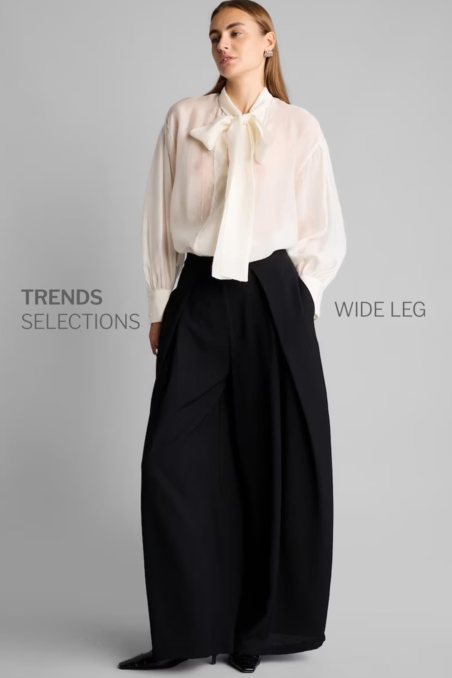 High-Waisted Wide Leg Crepe Trousers