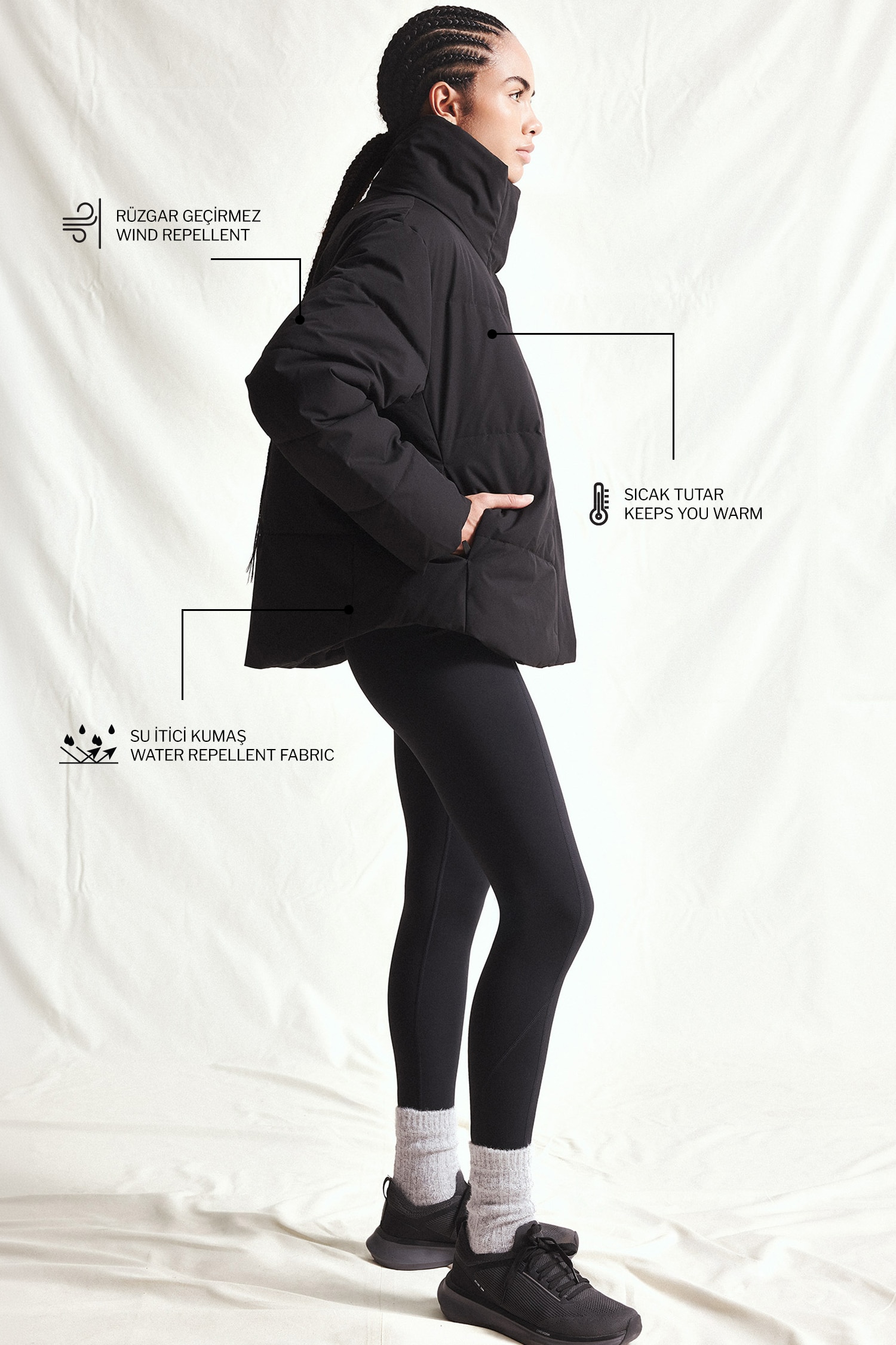 Regular Fit Faux Fur Collar Polo Zip-Up Puffer Jacket