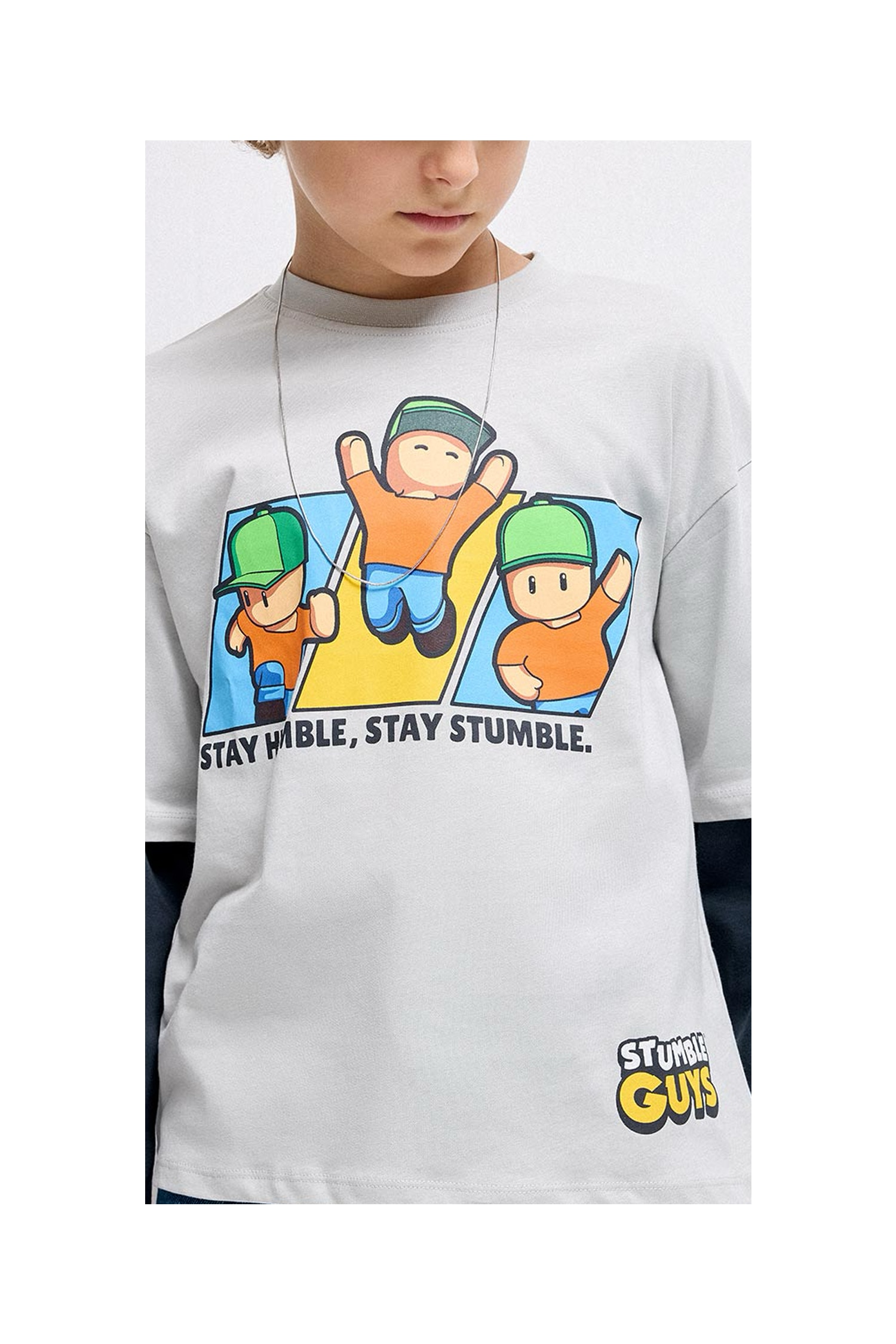 %100 Pamuk Stumble Guys Oversıze Bisiklet Yaka Uzun Kollu Tişört Erkek Çocuk