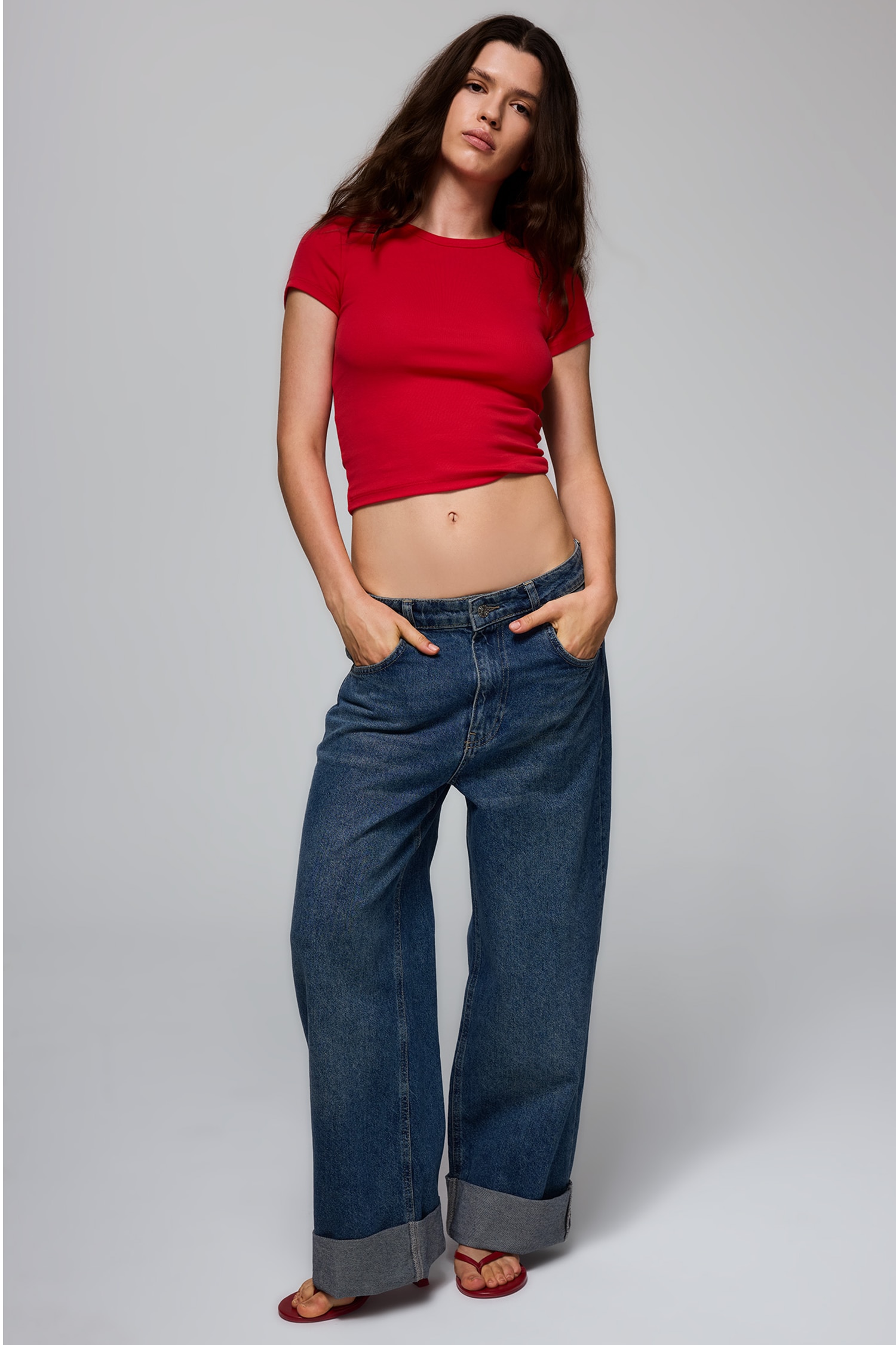 %100 Pamuk Baggy Fit Yüksek Bel Jean Pantolon
