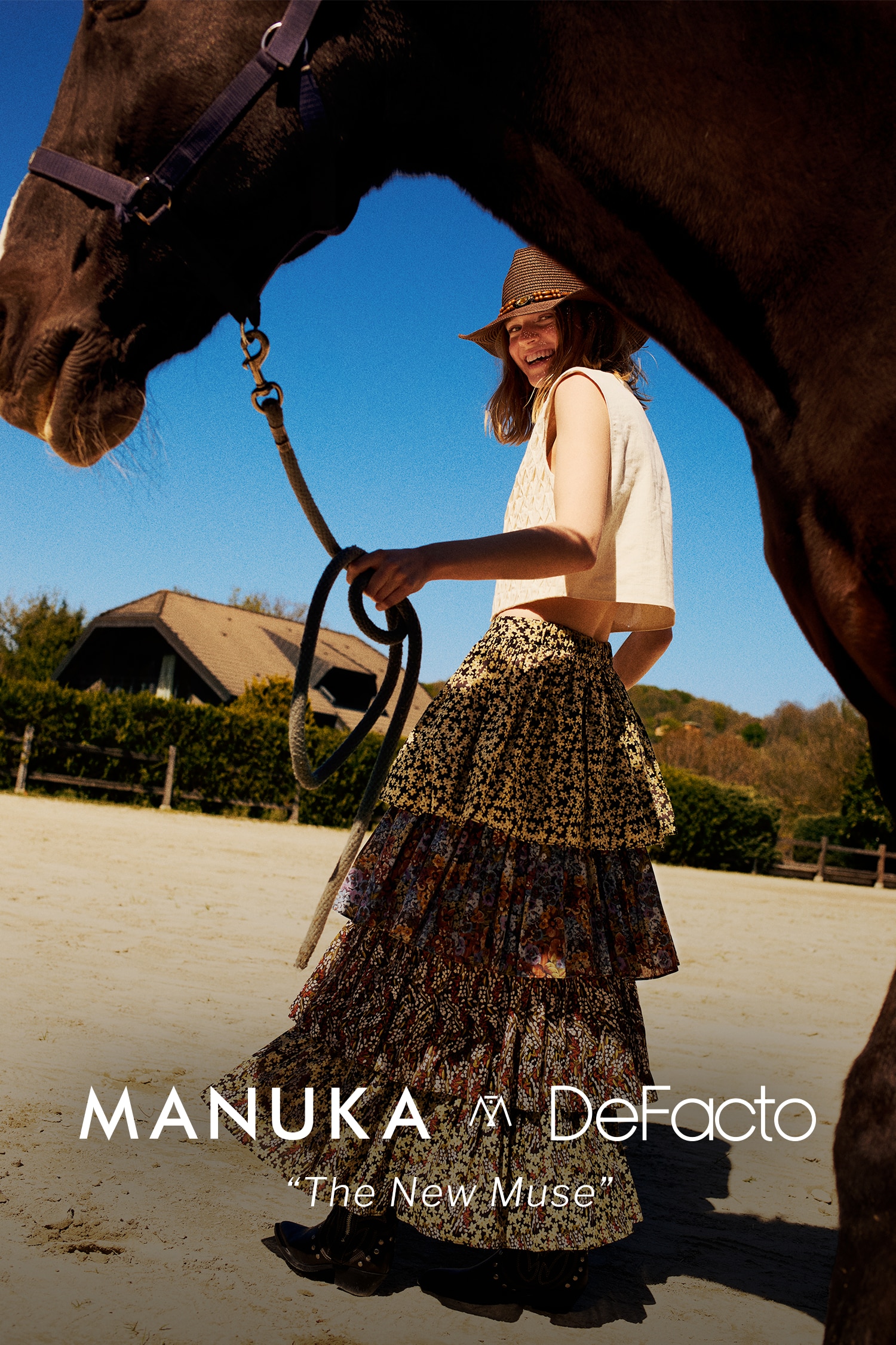 MANUKA X DEFACTO A KESİM BASKILI VUAL MİDİ ETEK