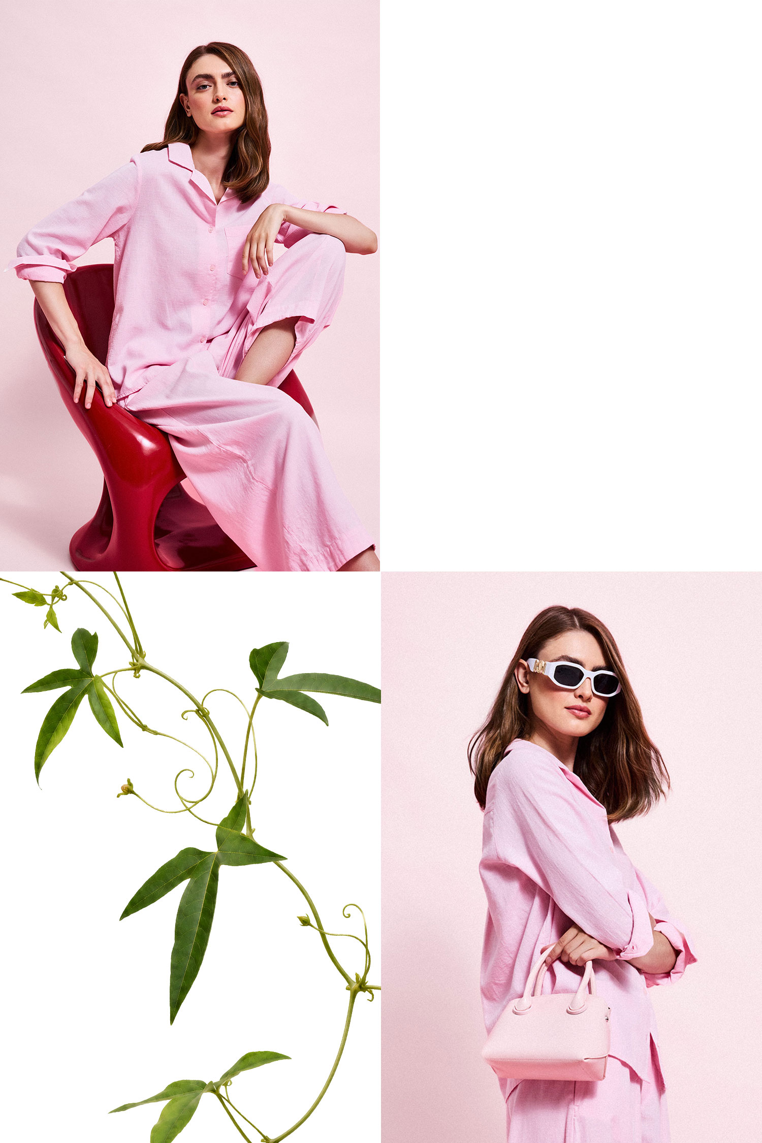 Oversıze Pijama Yaka Keten Karışımlı Uzun Kollu Pembe Gömlek